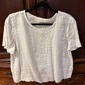 J. Crew White Short Sleeve Linen Tee